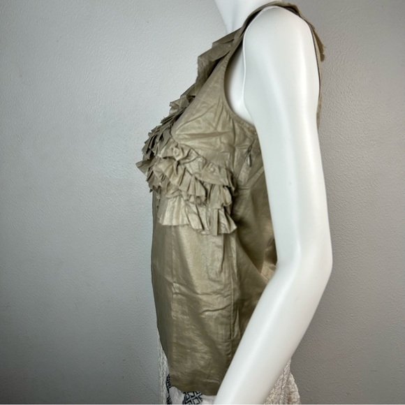 J.Crew sleeveless with ruffles metallic fabric 100 % cotton dressy top Size 0 - Picture 6 of 13